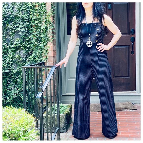 ✨LAST ONE ✨BLACK STRIPES TANK WIDE LEG JUMPSUIT - Picture 2 of 8